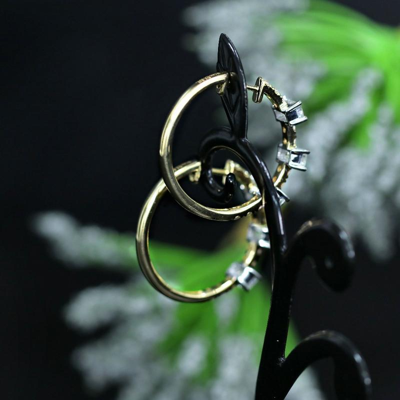 14K/18K Gold 3*5mm Emerald Cut 3.0cttw Moissanite Diamond Hoop Earrings