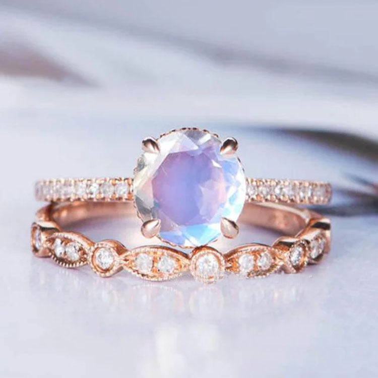 Round Cut Moonstone Unique Engagement Rings for Women