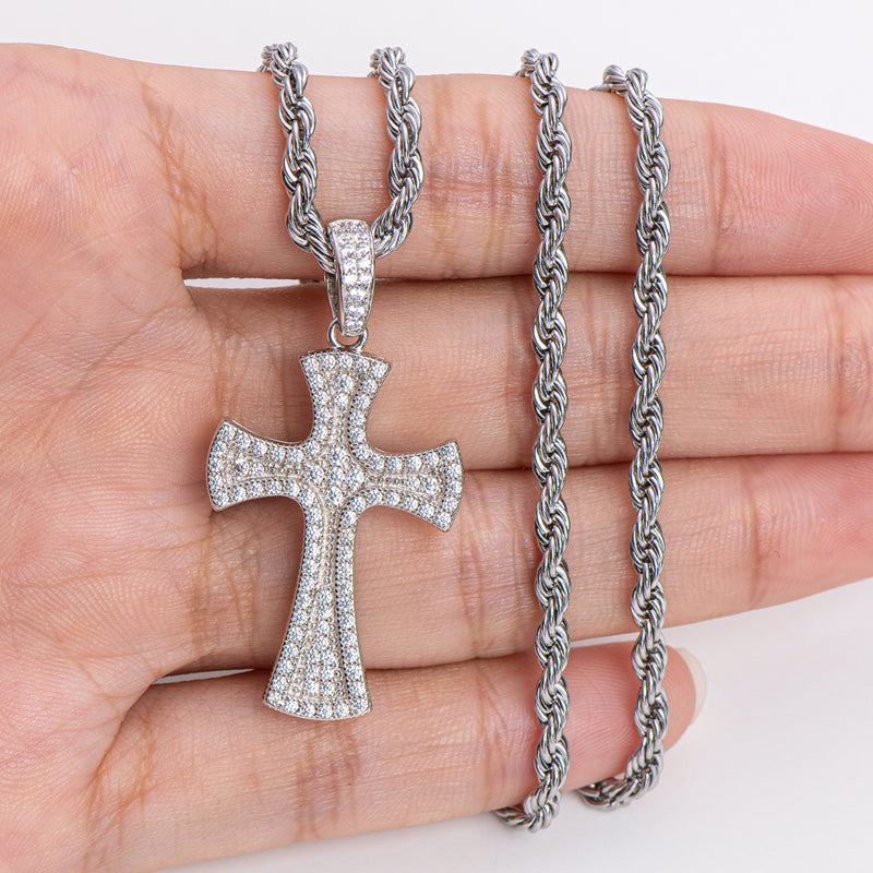 Created Diamond Cross Hip Hop Long Rope Chain Pendant Necklace 23.62''