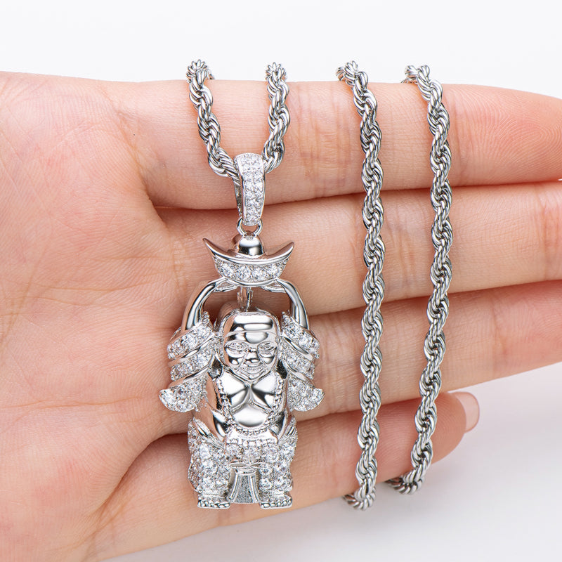 Created Diamond Religion Buddha Statue Rope Chain Pendant Necklace