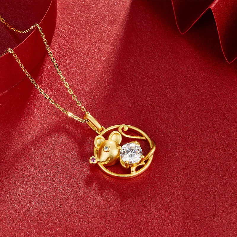 Round Cut Moissanite Diamond little Mouse Pendant Necklace