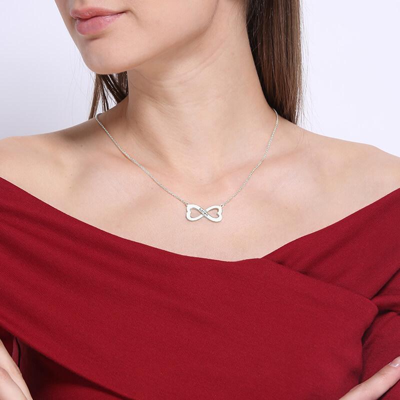 Double Heart Infinity Love Necklace With Personalized Name 925 Sterling Silver