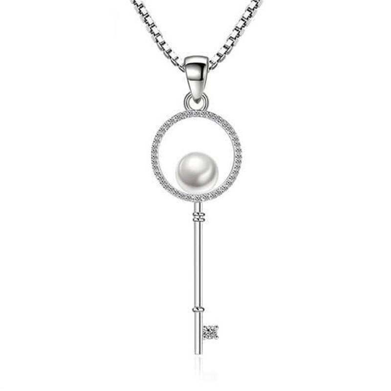 Key Pearl Created Diamond Pendant Necklace