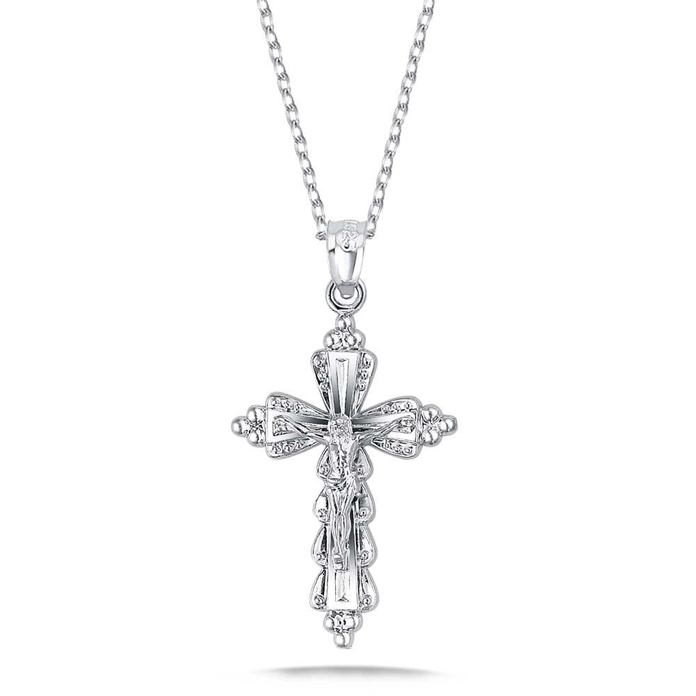 Christian Cross Created Diamond 925 Sterling Silver Unisex Pendant Necklace
