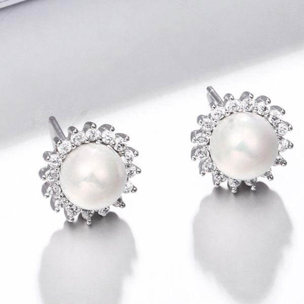 Halo White Pearl Stud Earrings