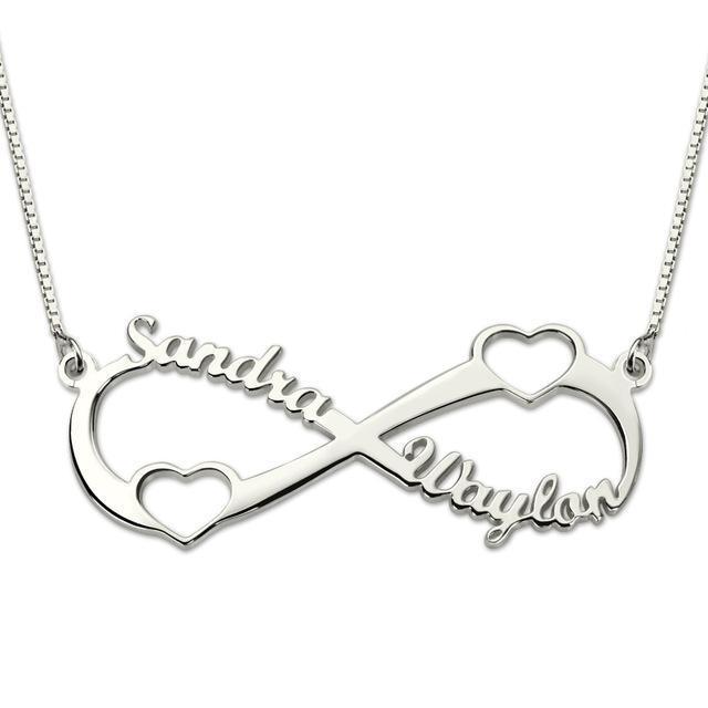 Sterling Silver Name Infinity Necklace with Heart
