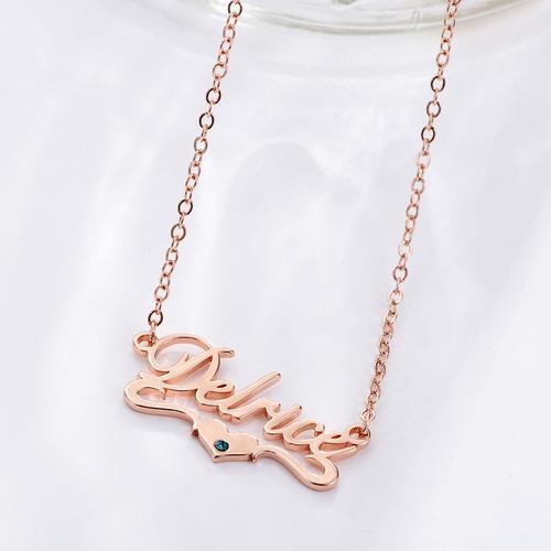 Name Necklace Birthstone Heart Pendants 18K Gold Plated