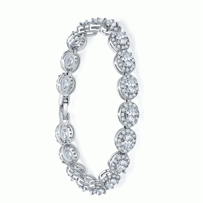 Halo Oval Created White Diamond Bracelet