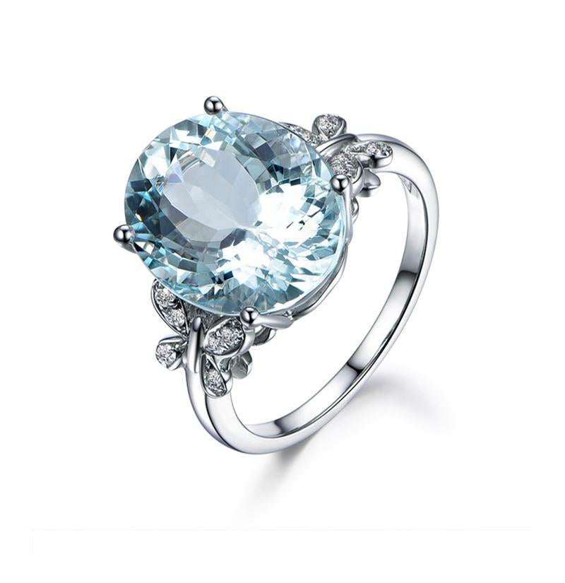 Butterfly Design Oval Natural Blue Topaz Gemstone Ring