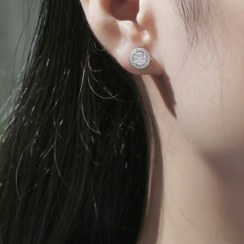 Halo Round Cut Moissanite Diamond Stud Earrings