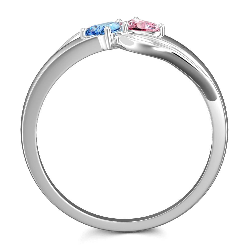 Personalized Heart Birthstone Promise Ring With Engraving Silver