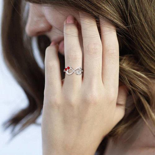 Personalized Birthstone Infinite Love Promise Ring Silver