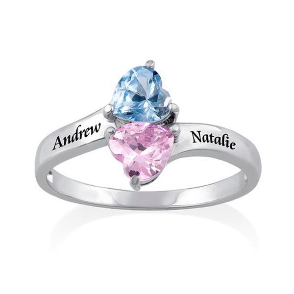 Personalized 2 Name Ring With Birthstone