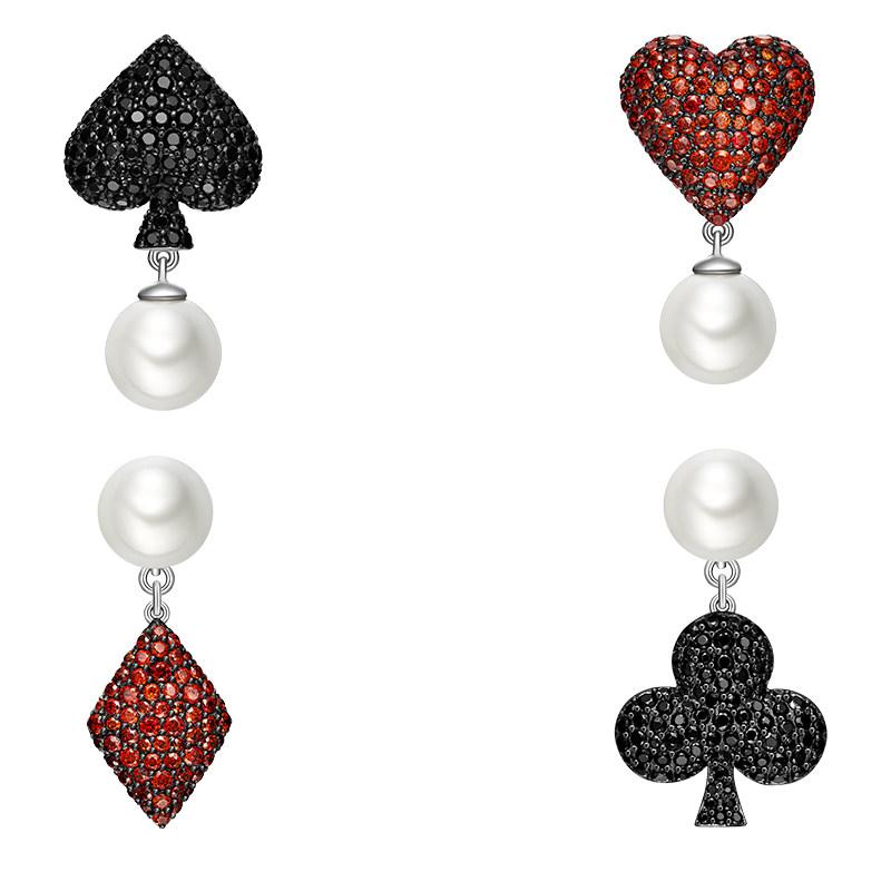 Black & Red Created Diamond Poker Knight Stud Earrings