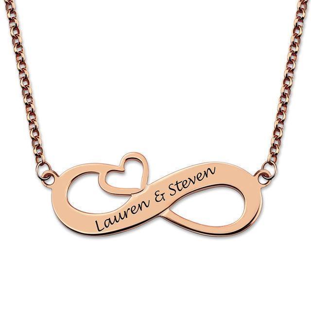 18k Gold Infinity Heart Engraved Name Necklace for Couples - ZULRE