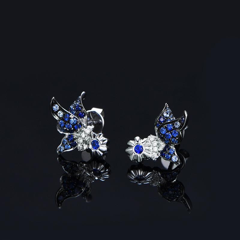 Butterfly Stud Blue Created Sapphire Earrings