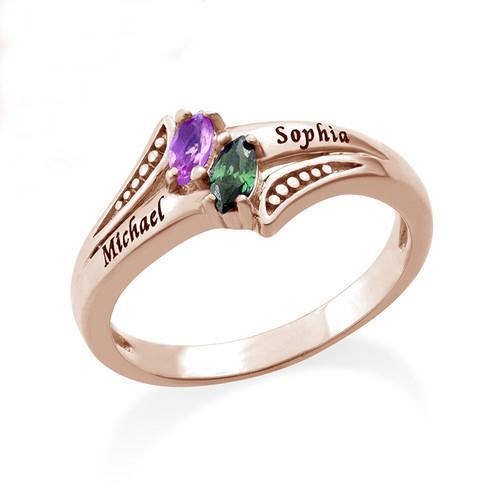Personalized 2 Name Ring With Birthstone