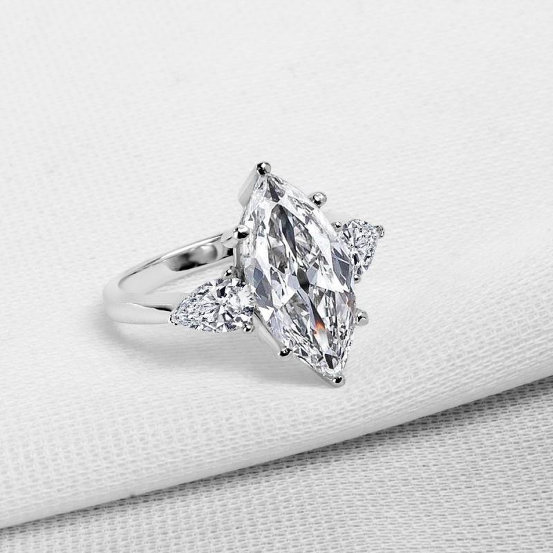 Three Stone Marquise Created White Diamond Ring