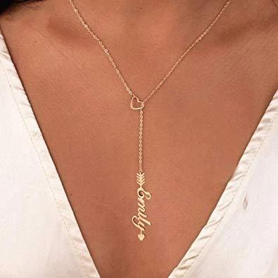 18K Gold Shaped Heart Necklace With Name Jewelry with Adjustable Chain