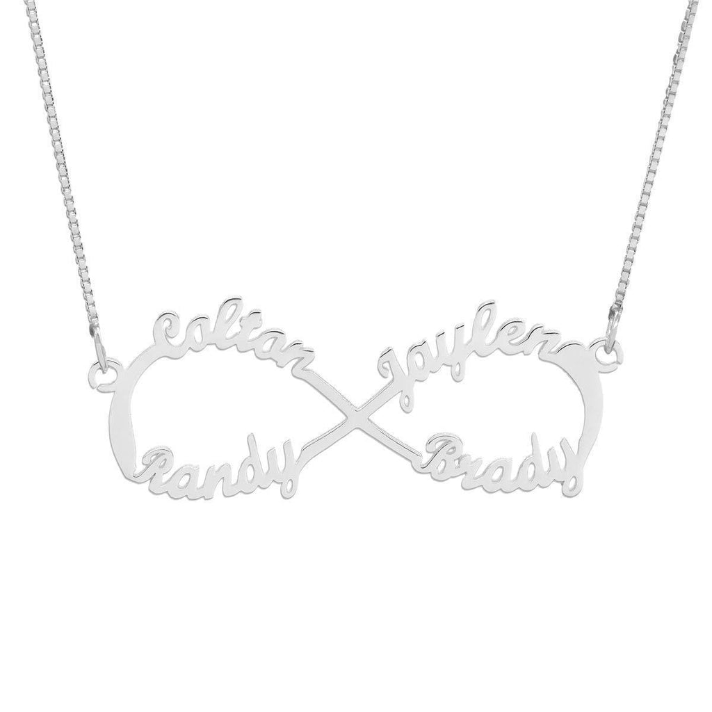 Infinity Necklace With Engraved Any 4 Names 925 Sterling Silver
