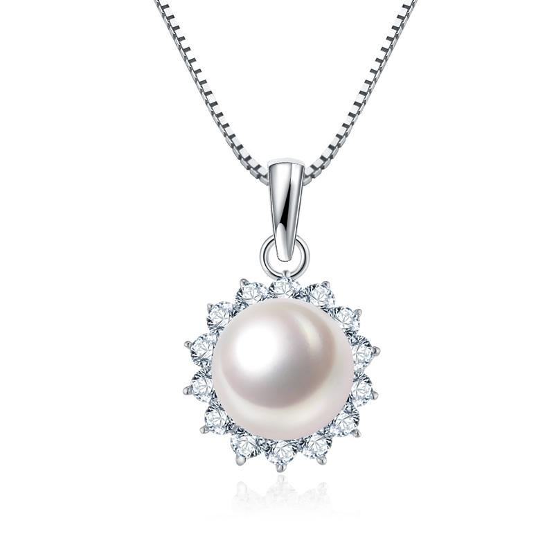 925 Sterling Silver Pearl Created White Diamond Pendant Necklace