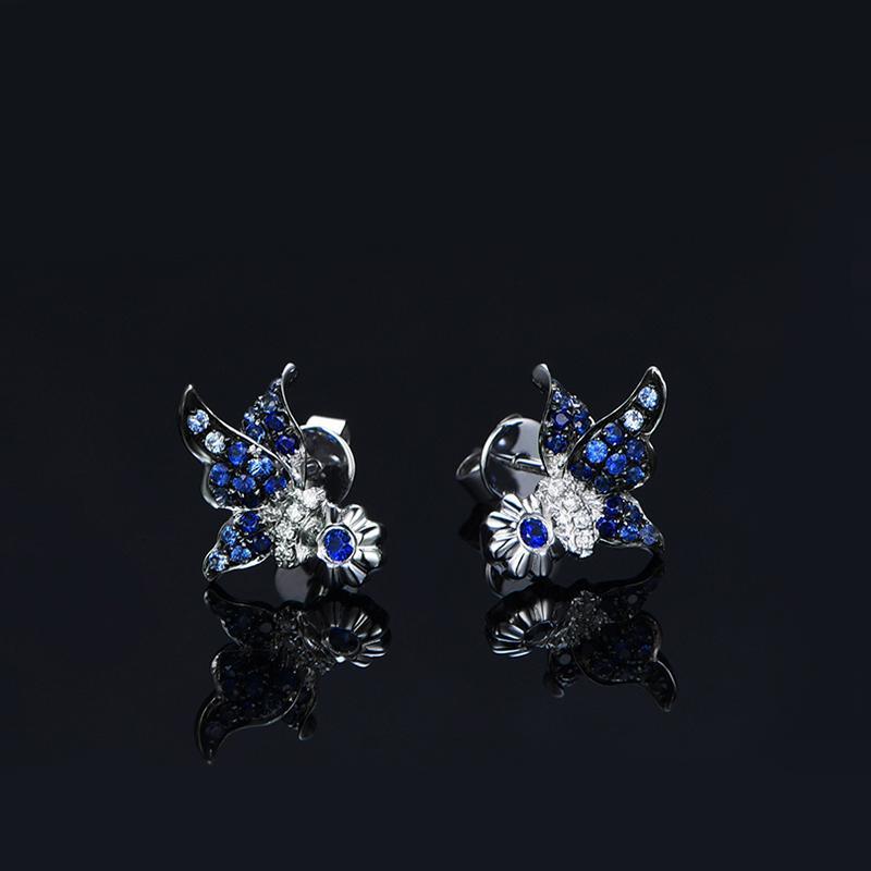 Butterfly Stud Blue Created Sapphire Earrings