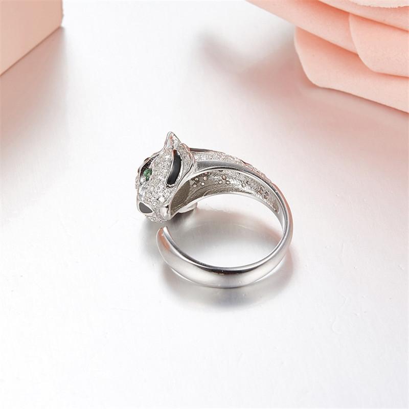 Micro Setting Created Diamond Leopard Open Ring with Adjustable Size