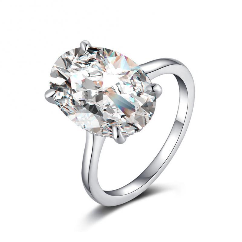 Hidden Halo Oval Created White Diamond Solitaire Ring