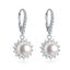 Pearl with Created Diamond Drop Hook Earrings