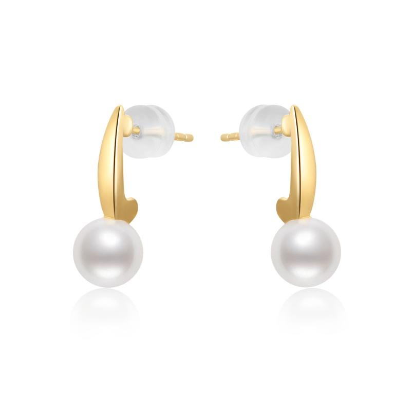 18K Natural Freshwater White Pearl Dangle Earrings