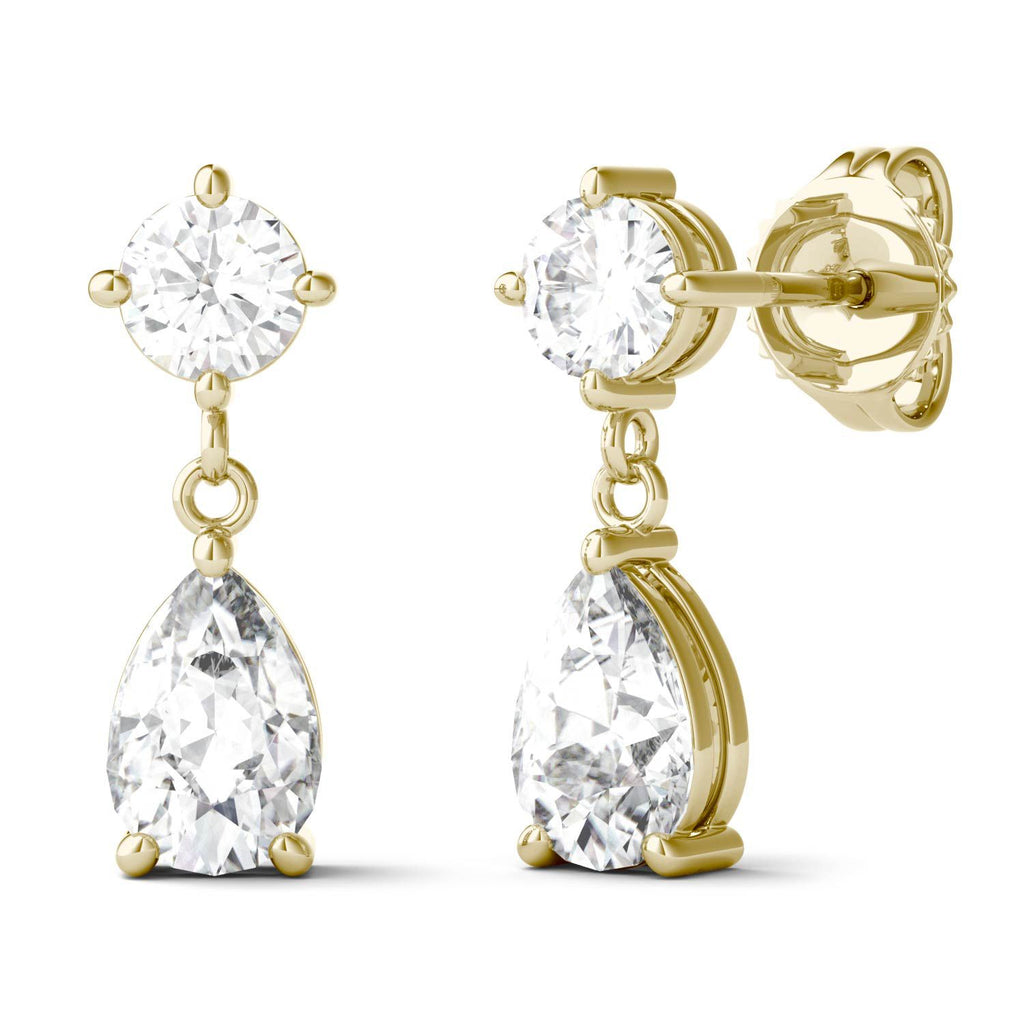 925 Sterling Sliver/14K/18K Yellow Gold Pear & Round Moissanite Diamond Drop Earrings