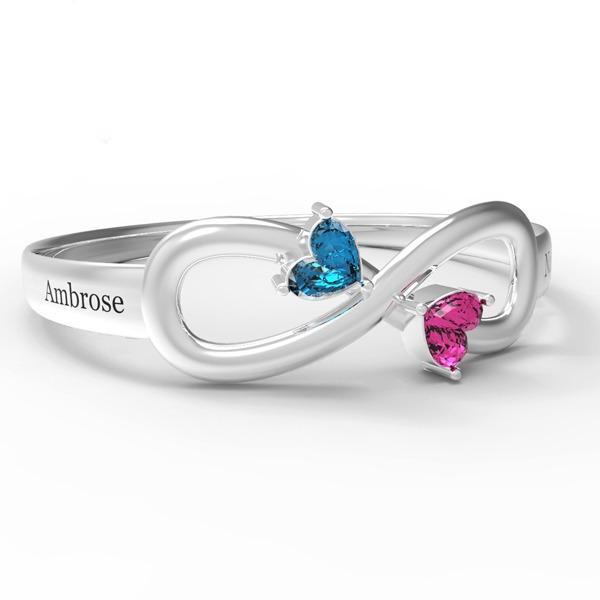Infinity Two Name Ring with Birthstones