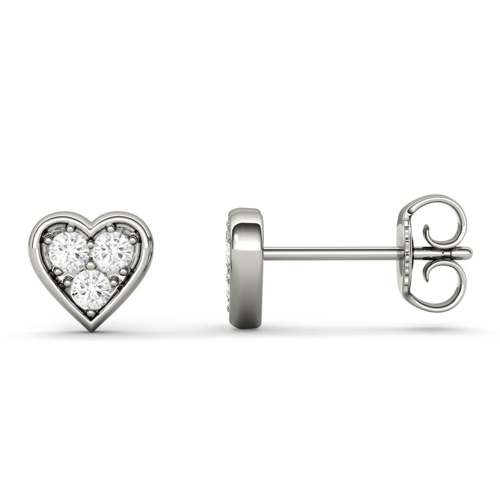 925 Sliver/14K/18K White Gold 2.0mm Round Moissanite Diamond Heart Shaped Stud Earrings