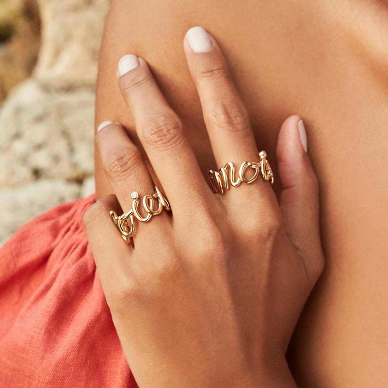 Yellow Gold Plated Sterling Silver Character Letter Ring