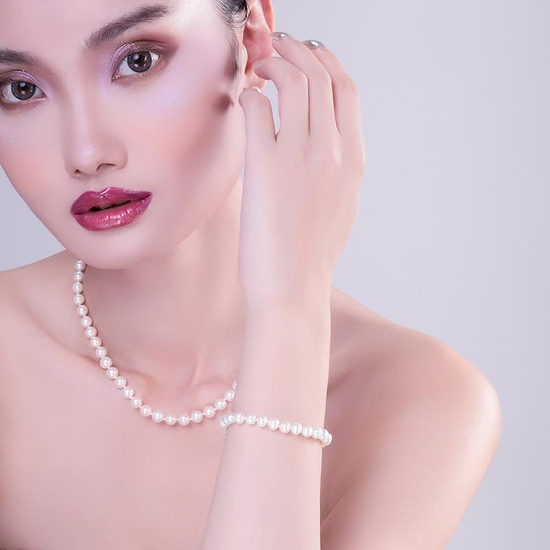Freshwater Cultured White Pearl Bracelet 6-6.5mm/6.5-7.5mm/7.5-8.5mm AAAA Quality Round Pearl Sterling Silver Bracelet for Women