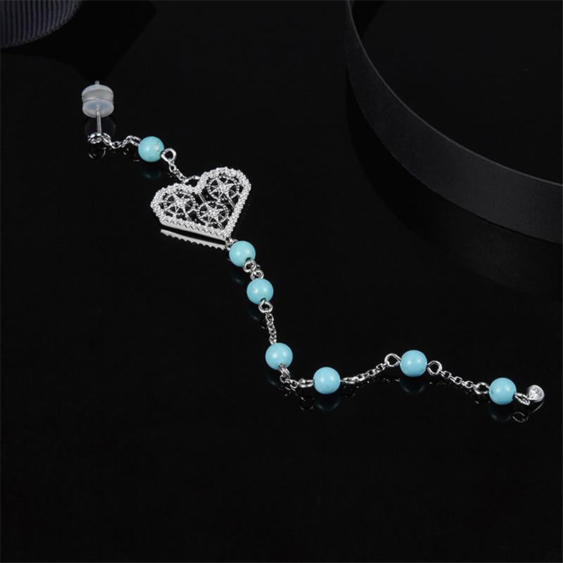 Diamond And Turquoise Pearl Heart Earrings In Sterling Silver