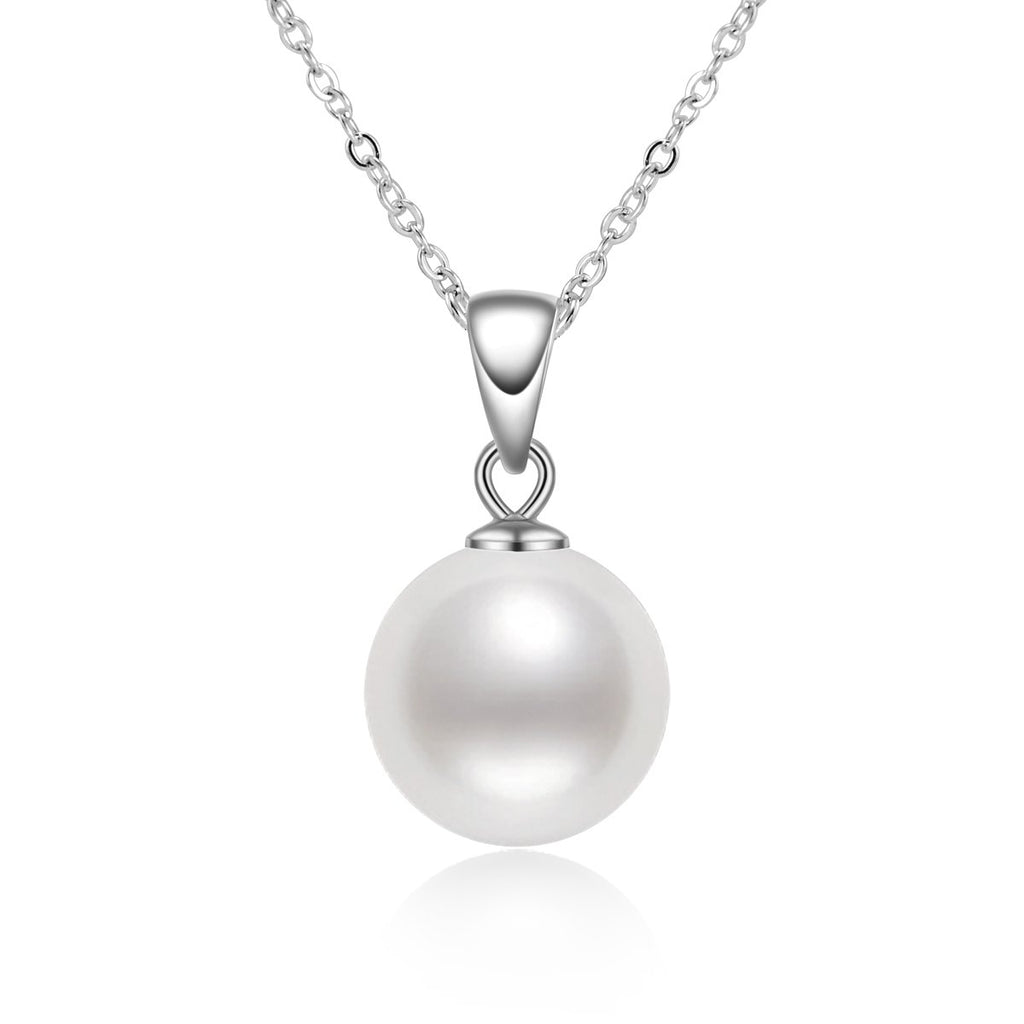 925 Sterling Silver 9-10mm Freshwater White Pearl Pendant Necklace
