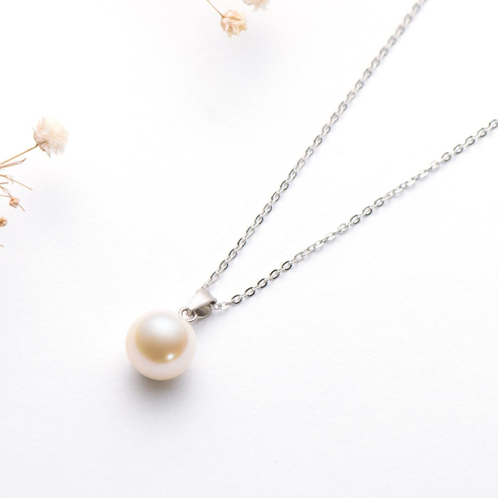 925 Sterling Silver 9-10mm Freshwater White Pearl Pendant Necklace