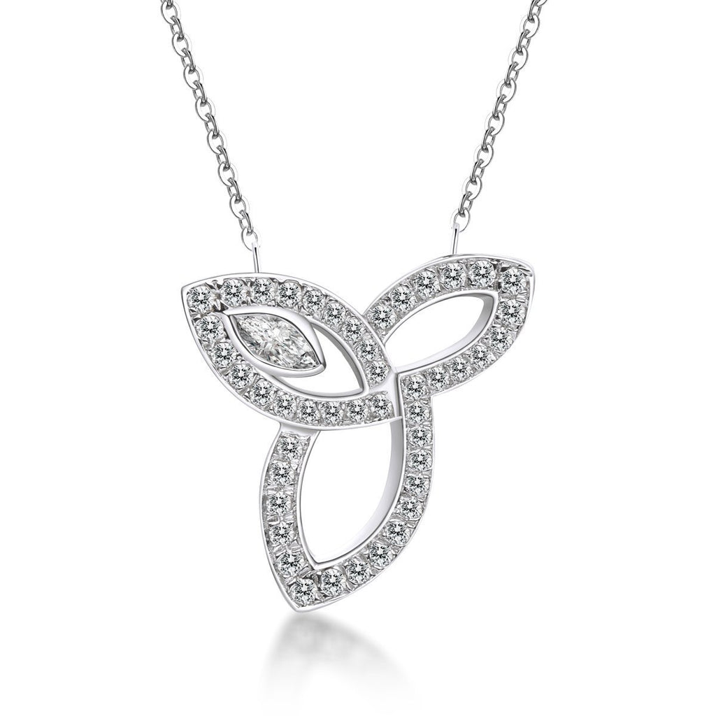 Three Leaves White Created Diamond Pendant Necklace