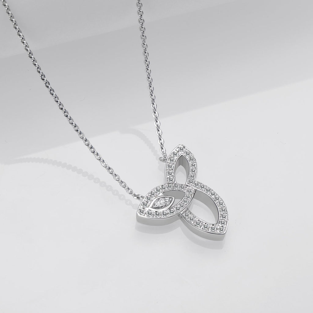 Three Leaves White Created Diamond Pendant Necklace