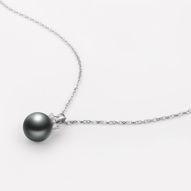 18K Rose Gold Tahitian Black Pearl Pendant Necklace with Diamond
