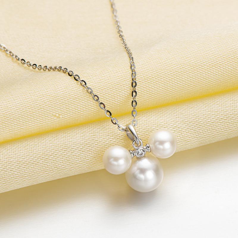 Cute Mickey Design 3 Pearls Pendant Necklace