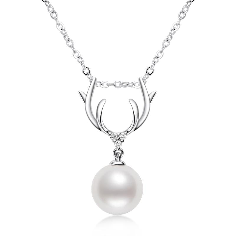 Lovely Antlers Natural Freshwater Pearl Pendant Necklace