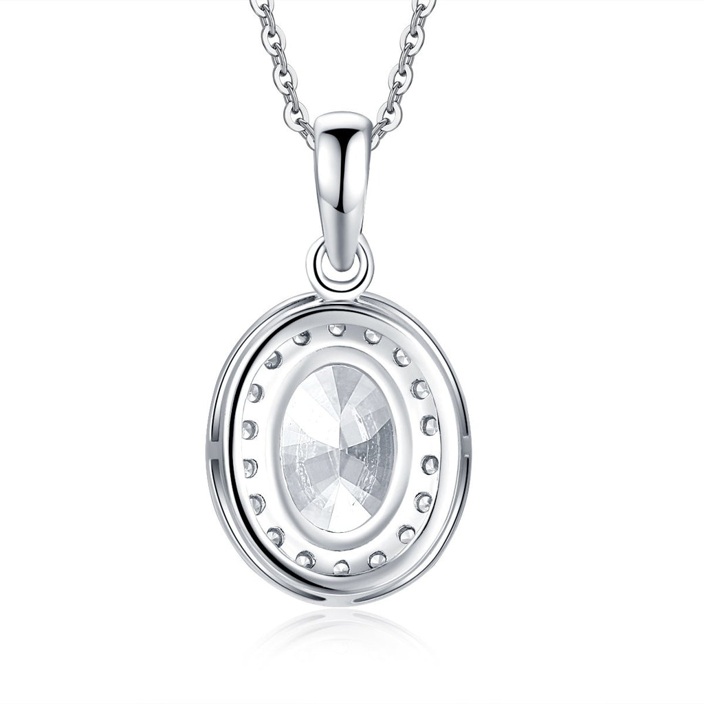 Oval Created White Diamond Pendant Necklace