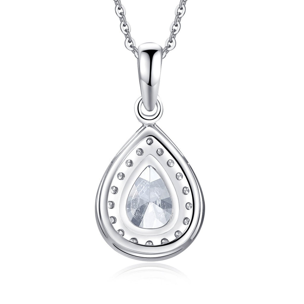Halo Pear Created White Diamond Pendant Necklace