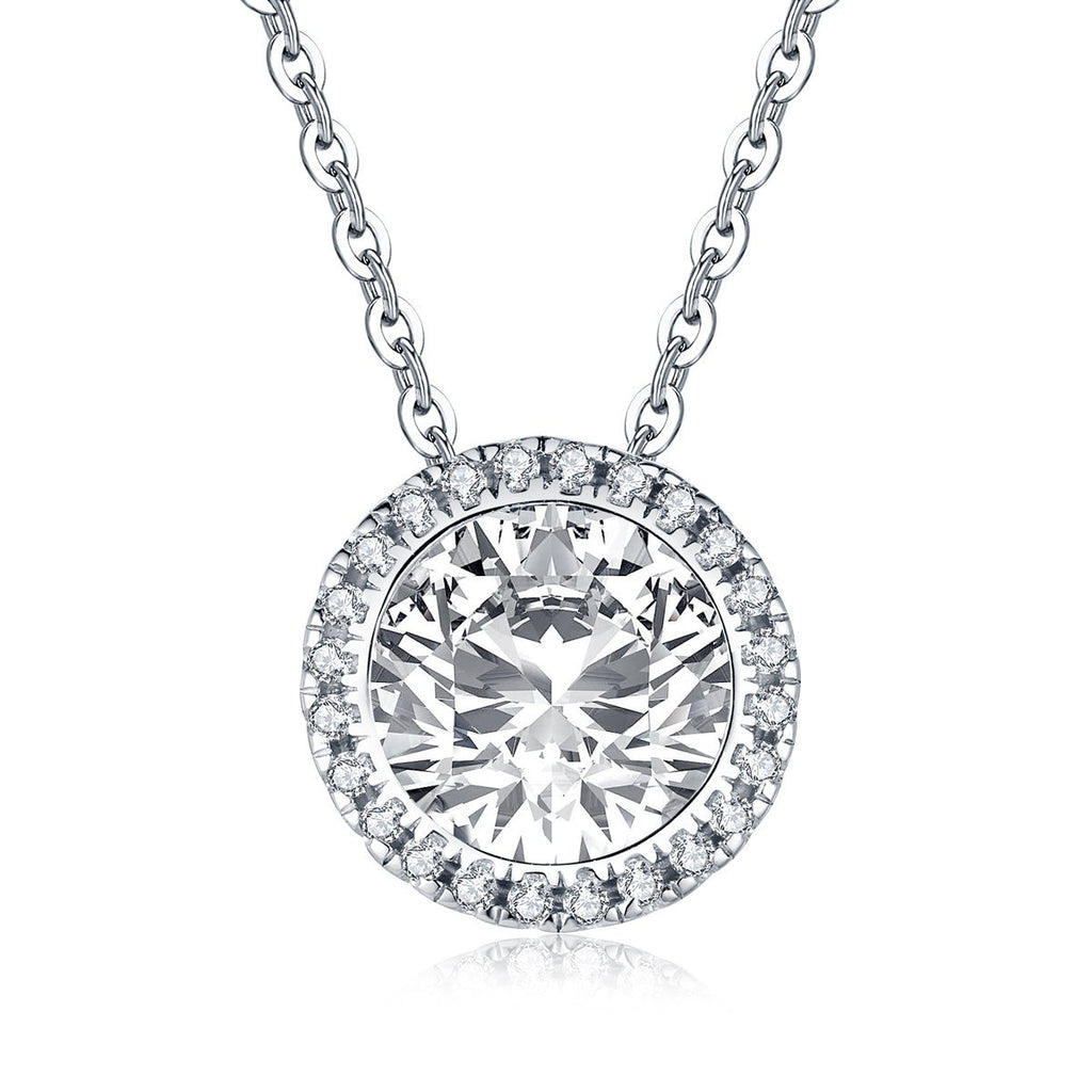 Halo Round Created White Diamond Pendant Necklace