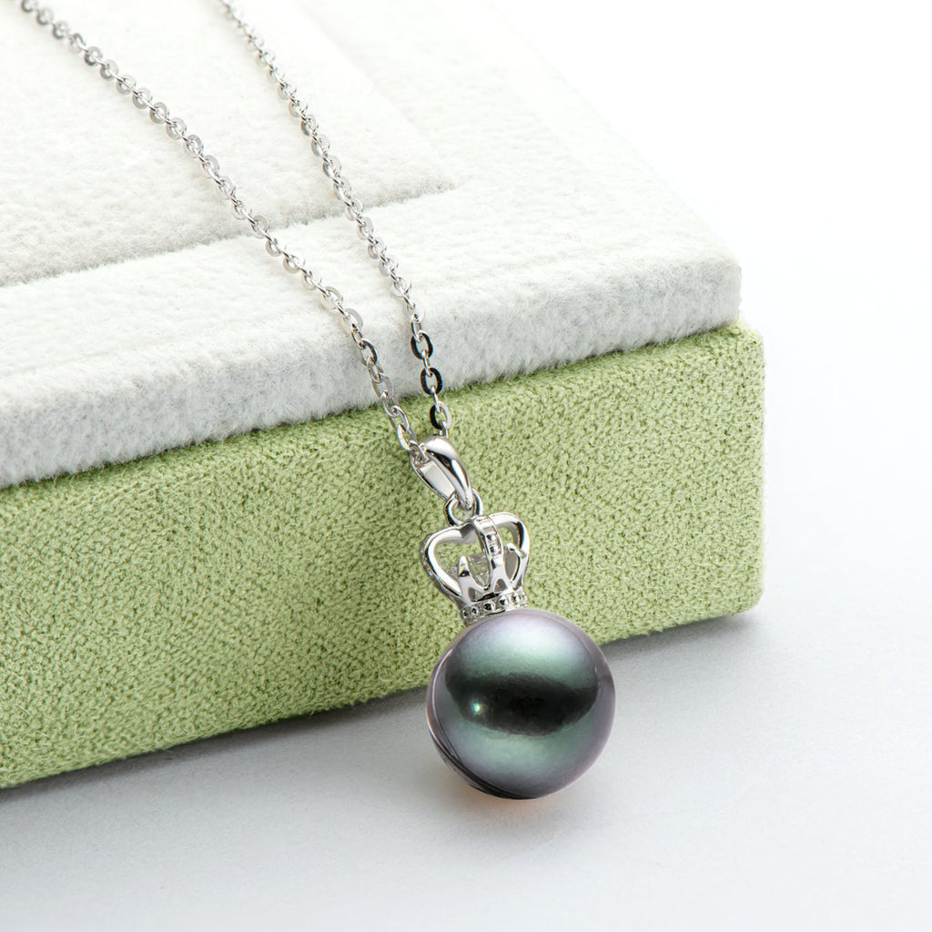Sterling Silver 10mm Tahitian Black Pearl Pendant Necklace