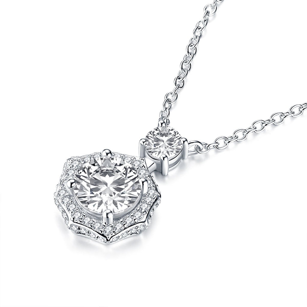 Vintage Round Created White Diamond Pendant Necklace