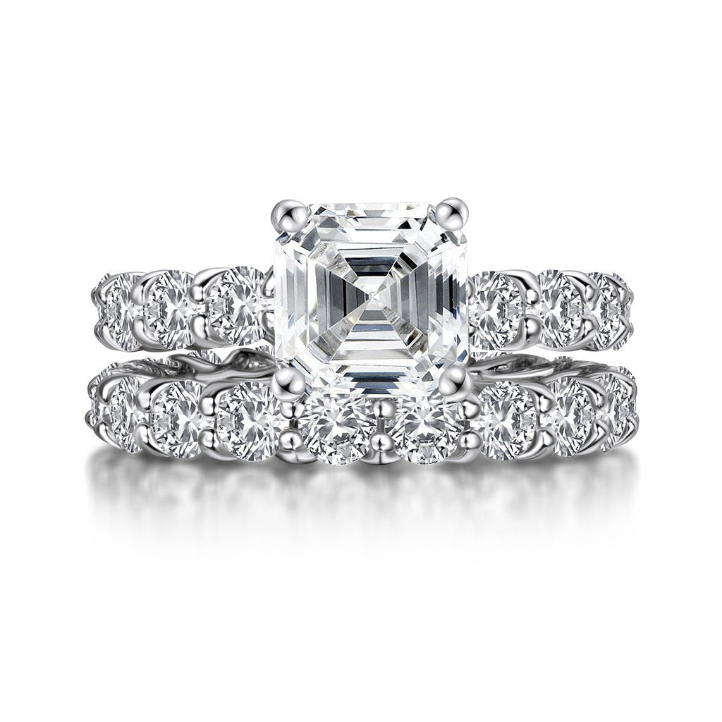 Asscher Created White Diamond Eternity Ring Bridal Set