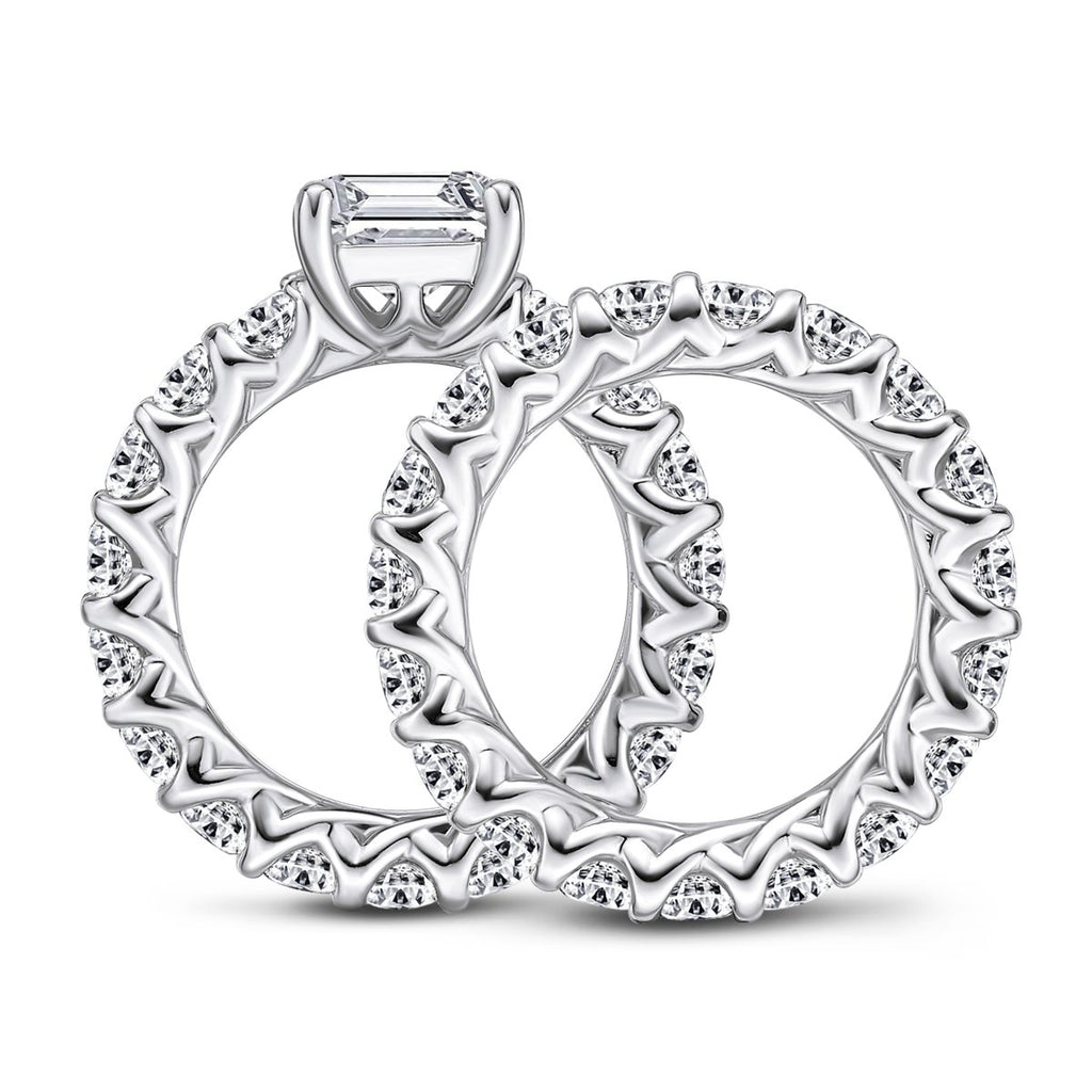 Asscher Created White Diamond Eternity Ring Bridal Set